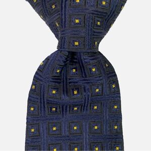 Canali Designer Necktie Tie Silk Made in Italy Blue Black Yellow Width 3.5"